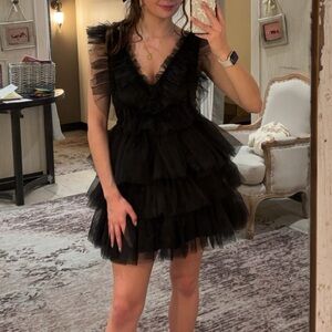 MABLE Black Tulle Tiered Ruffle Mini Dress